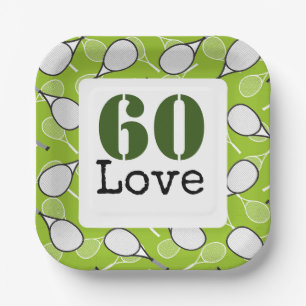 Tennis 60th Birthday tennis ball number love Paper Plates