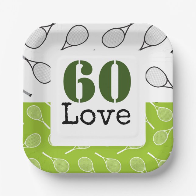 Tennis 60th Birthday  tennis ball number love   Paper Plates (Front)