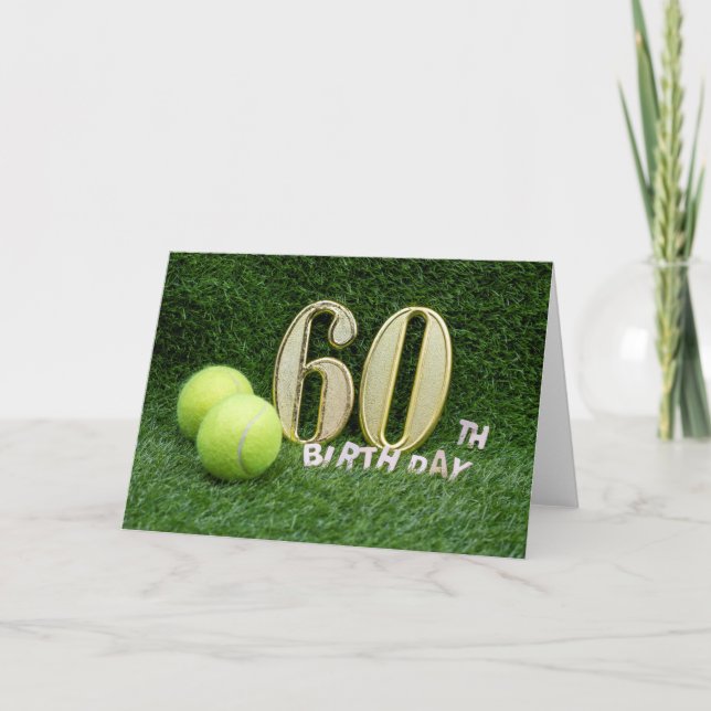 Tennis 60th Birthday with number sixty and balls Card (Front)