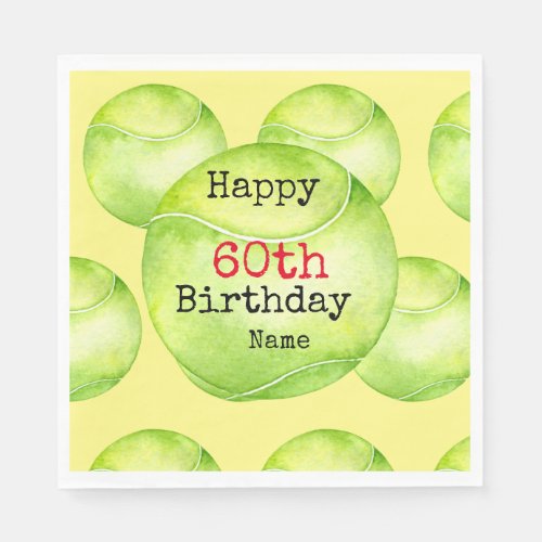 Tennis 60th Birthday with tennis ball and number   Napkins