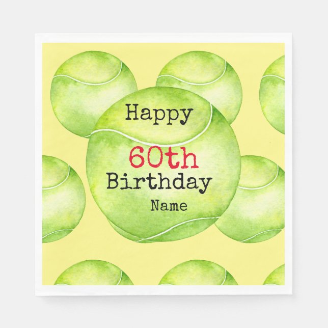 Tennis 60th Birthday with tennis ball and number   Napkins (Front)