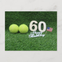 Tennis 60th Birthday with tennis ball and number Postcard