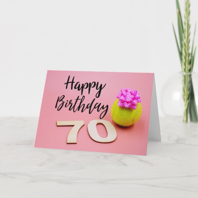 Tennis 70th Birthday card  on pink background (Front)
