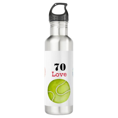 Tennis 70th Birthday  tennis ball and number love  Stainless Steel Water Bottle