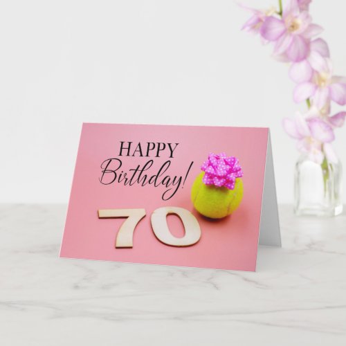 Tennis  70th Birthday with ball and pink ribbon  Card