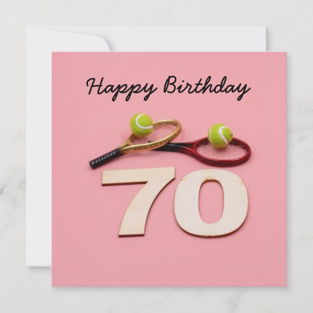 Tennis 70th Birthday with ball and racket on pink  (Front)