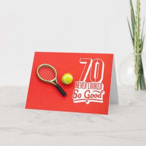 Tennis 70th  Birthday with ball on  red  Card