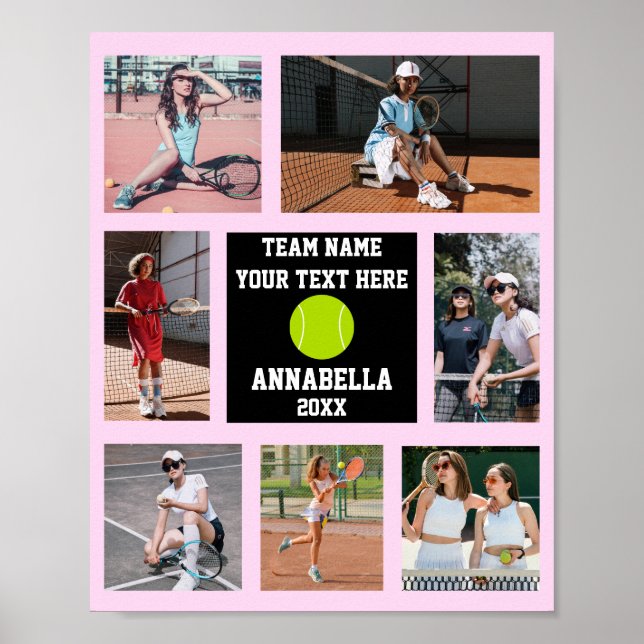 Tennis 7 Photo collage Pink team name Poster (Front)