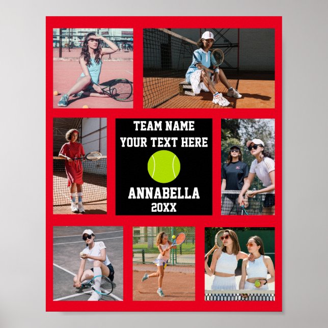 Tennis 7 Photo collage Red team name Poster (Front)
