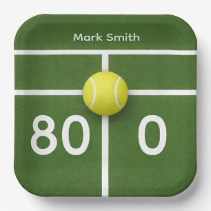 TENNIS 80th Birthday on tennis court Paper Plates