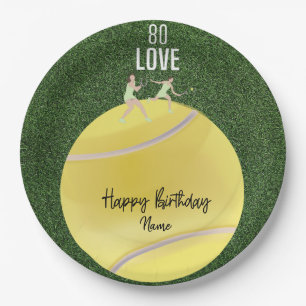 Tennis 80th Birthday Player on Green Paper Plates