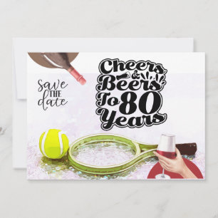 Tennis 80th Birthday Save the Date party Invitation
