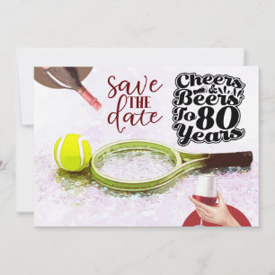 Tennis 80th Birthday Save the Date party Invitation