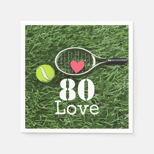 Tennis 80th Birthday  tennis ball and number love Napkins (Front)