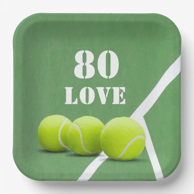 Tennis 80th Birthday with love for player  Paper Plates (Front)