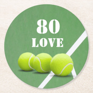 Tennis 80th Birthday with love for player Round Paper Coaster