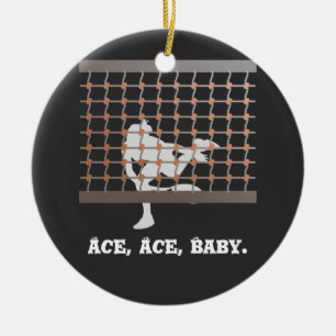 Tennis Ace Ace Baby woman tennis player at net Ceramic Ornament
