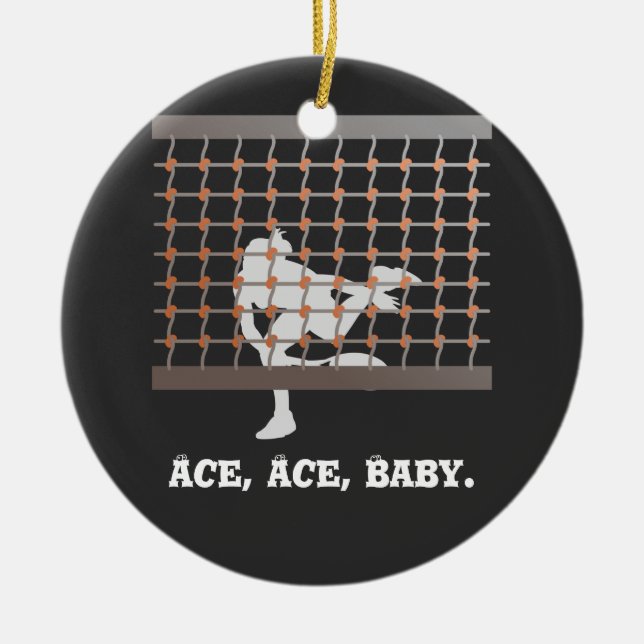 Tennis Ace  Ace  Baby woman tennis player at net  Ceramic Ornament (Front)