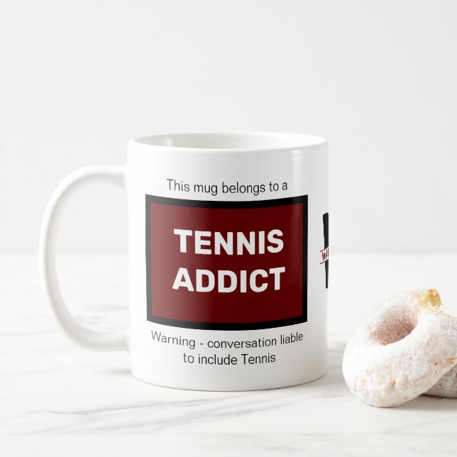 Tennis Addict Add Your Name Monogram Initial Coffee Mug (With Donut)