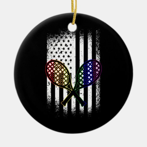 Tennis American Flag LGBT Q Rainbow Bat Gay Pride Ceramic Ornament