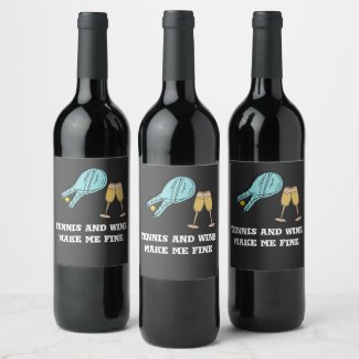 Tennis and wine make me fine with racket and glass wine label