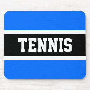 TENNIS Athletic Bright Blue Black White Stripes Mouse Pad