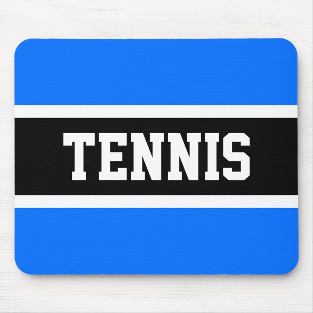 TENNIS Athletic Bright Blue Black White Stripes Mouse Pad (Front)