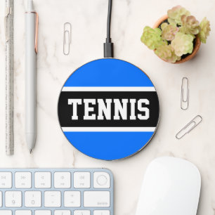 TENNIS Athletic Bright Blue Black White Stripes  Wireless Charger