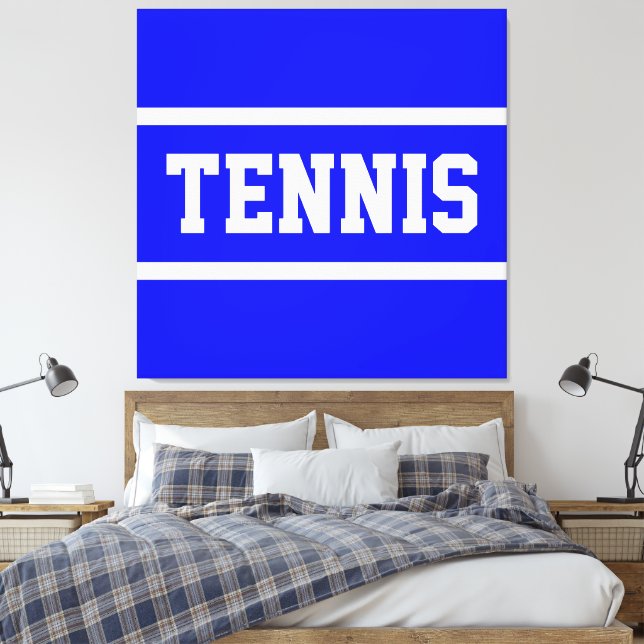 TENNIS Athletic Bright Blue White Stripes Canvas Print (Insitu(Bedroom))