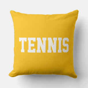 TENNIS Athletic White Text On Bright Yellow Orange Throw Pillow