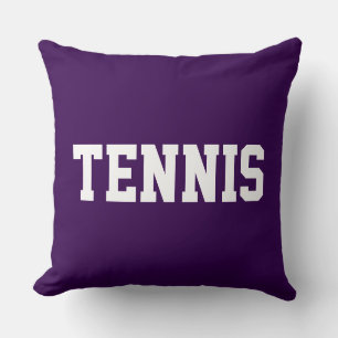 TENNIS Athletic White Text On Colorful Deep Purple Throw Pillow