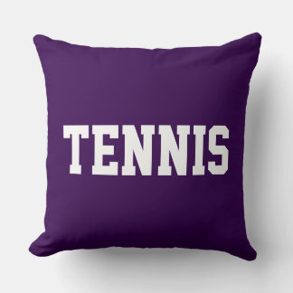 TENNIS Athletic White Text On Colorful Deep Purple Throw Pillow