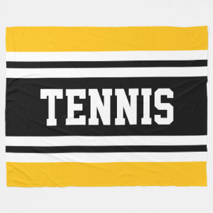 TENNIS Athletic Yellow Black White Racing Stripes Fleece Blanket
