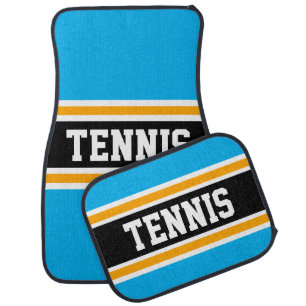 TENNIS Azure Blue Black Orange Racing Stripes Car Floor Mat