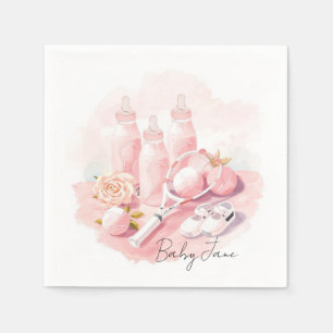 Tennis Baby Girl in Pink theme with racket Napkins