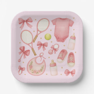 Tennis Baby Girl in Pink theme with racket  Paper Plates