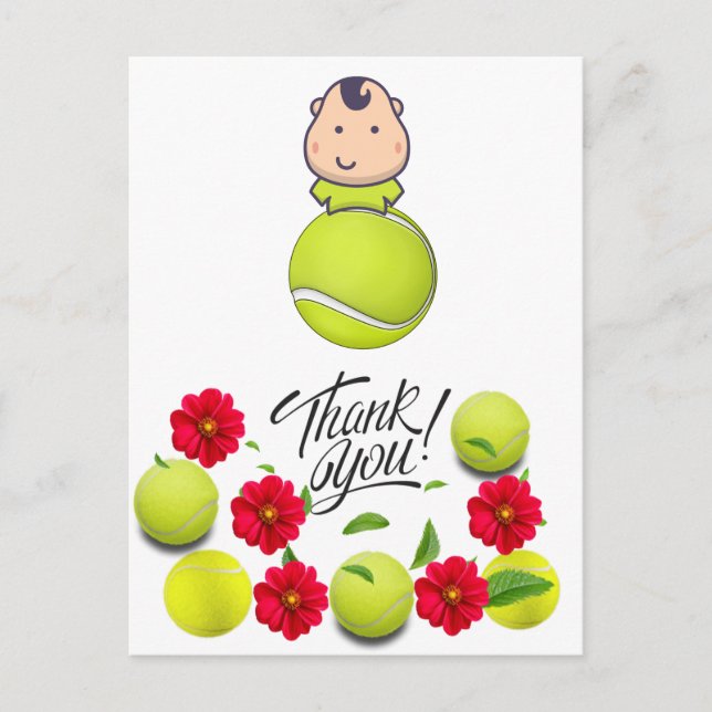 Tennis baby on the ball for baby shower thank you  postcard (Front)