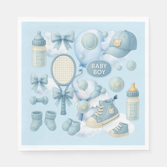Tennis Baby Shower for Baby Boy Blue themed Napkins (Front)