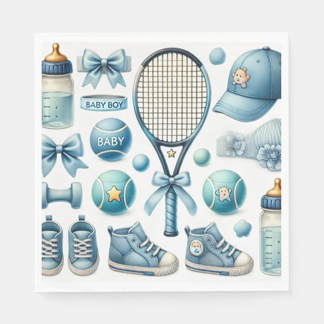 Tennis Baby Shower for Baby Boy Blue themed Napkins (Front)