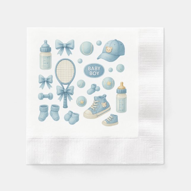 Tennis Baby Shower for Baby Boy Blue themed Napkins (Front)