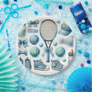 Tennis Baby Shower for Baby Boy Blue themed Paper Plates