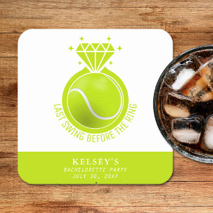 Tennis Bachelorette Last Swing Before the Ring Square Paper Coaster