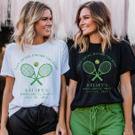 Tennis Bachelorette Last Swing Before the Ring T-Shirt<br><div class="desc">Green and white tennis themed,  last swing before the ring bachelorette party shirt.  Personalize it with the bride's event details.</div>