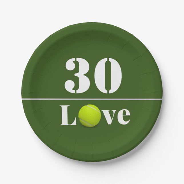 Tennis Ball 30th Birthday with love   Paper Plates (Front)