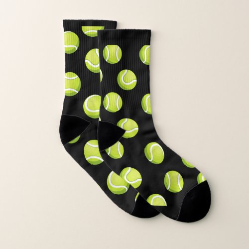 Tennis ball all over on black background socks
