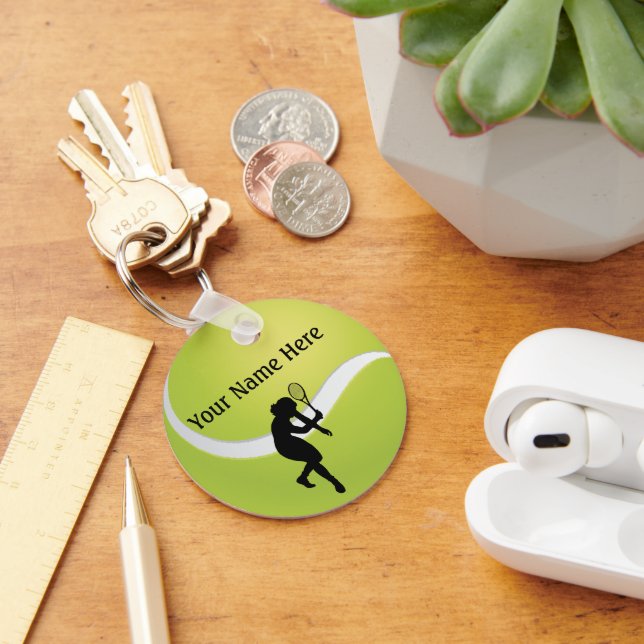 Tennis Ball and Female Player Silhouette Keychain (Desk)