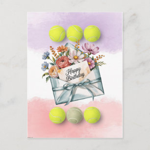 Tennis ball and Flowers for Player Birthday  Postcard
