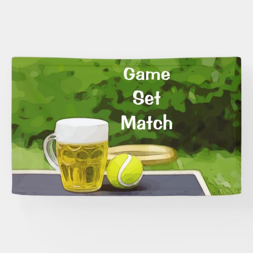 Tennis ball and glass of beer game set match banner