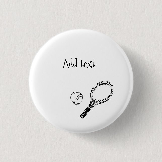 Tennis ball and racket black and white button (Front)