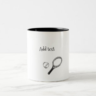Tennis ball and racket black and white minimal Two-Tone coffee mug